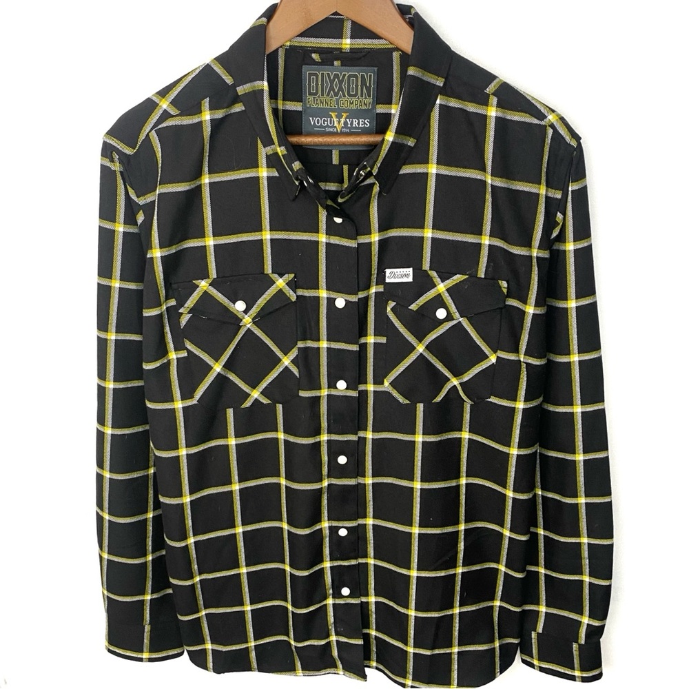 DIXXON Vogue Tyres Women’s Limited Edition Black & Yellow Plaid Flannel Shirt 2X